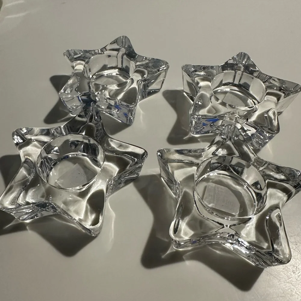 Crate & Barrel Star Tea Light Clear- Four NWT